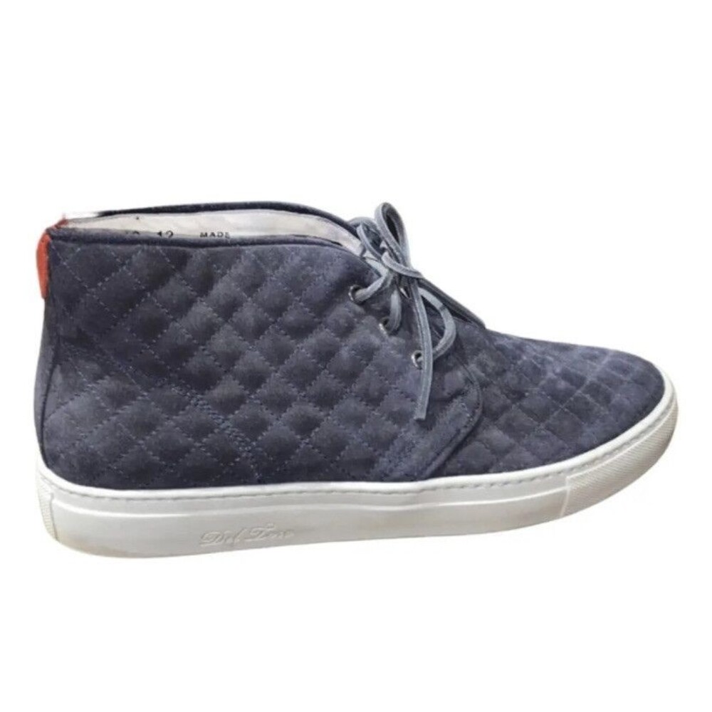 Del Toro Navy Quilted Suede Chukka Boot with White Sole and Red Heel Tab